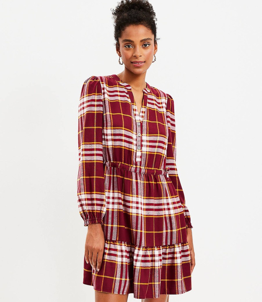 Clothing Loft | Plaid Side Tie Flare Dress Fresh Syrah