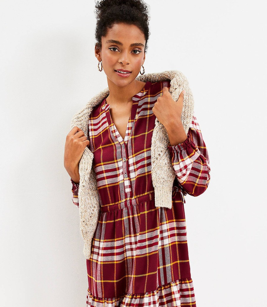 Clothing Loft | Plaid Side Tie Flare Dress Fresh Syrah