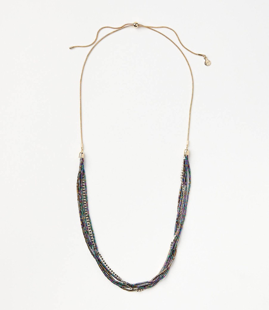 Accessories & Shoes Loft | Beaded Pull Tie Necklace Deep Space Blue