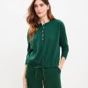 Clothing Loft | Lou & Grey Brushed Rib Drawstring Henley Top Deep Tropic Green