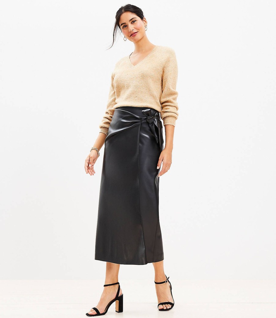 Clothing Loft | Faux Leather Wrap Skirt Black