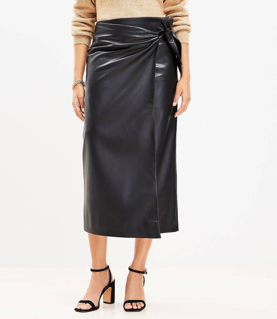 Clothing Loft | Faux Leather Wrap Skirt Black