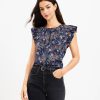 Clothing Loft | Shimmer Garden Flutter Sleeve Top Deep Space Blue