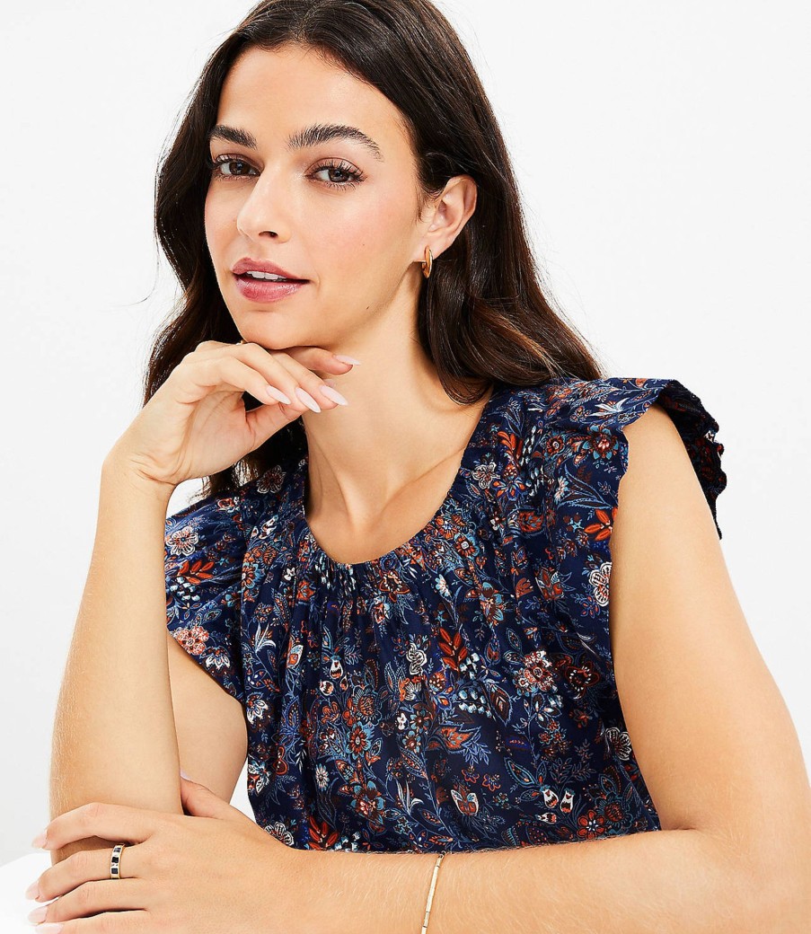 Clothing Loft | Shimmer Garden Flutter Sleeve Top Deep Space Blue