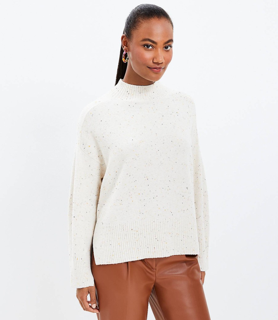 Clothing Loft | Flecked Mock Neck Poncho Sweater Neutral Multi