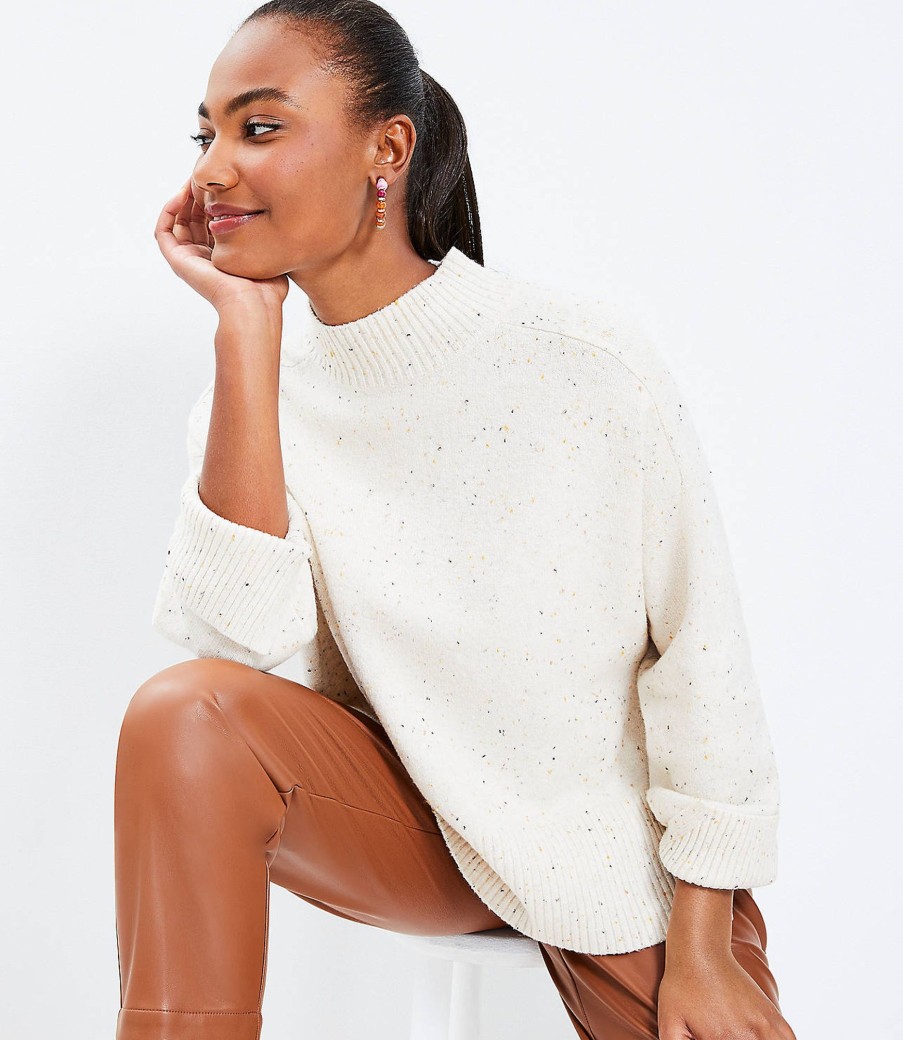 Clothing Loft | Flecked Mock Neck Poncho Sweater Neutral Multi