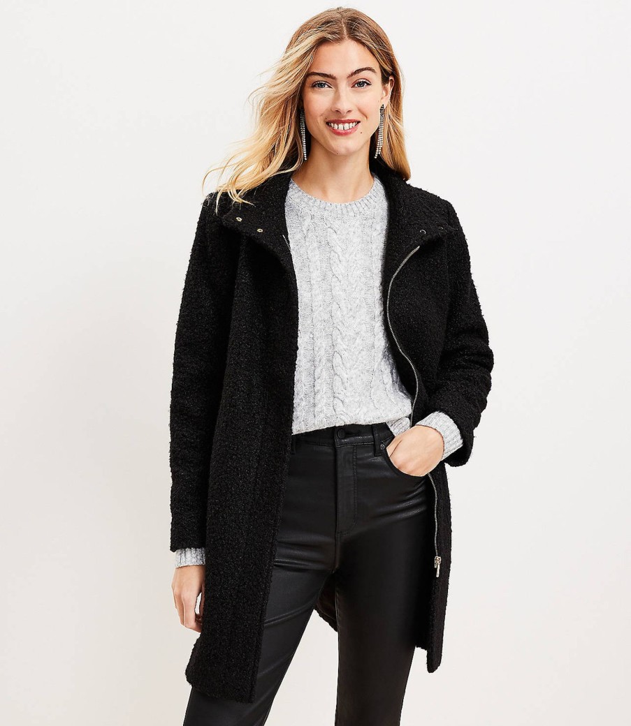 Clothing Loft | Curly Funnel Neck Coat Black