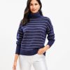 Clothing Loft | Shimmer Stripe Turtleneck Sweater Peaceful Blue