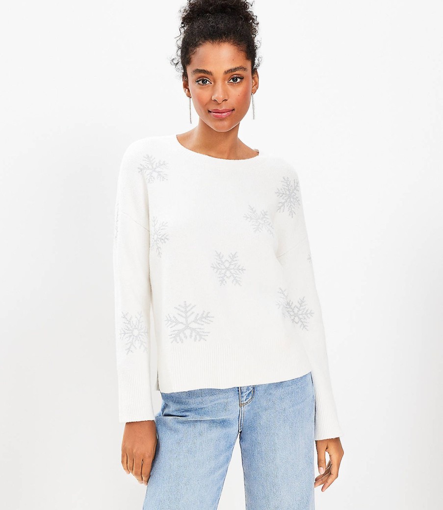 Clothing Loft | Shimmer Snowflake Sweater Whisper White