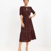 Clothing Loft | Shimmer Plaid Pleated Sleeve Flounce Midi Dress Black