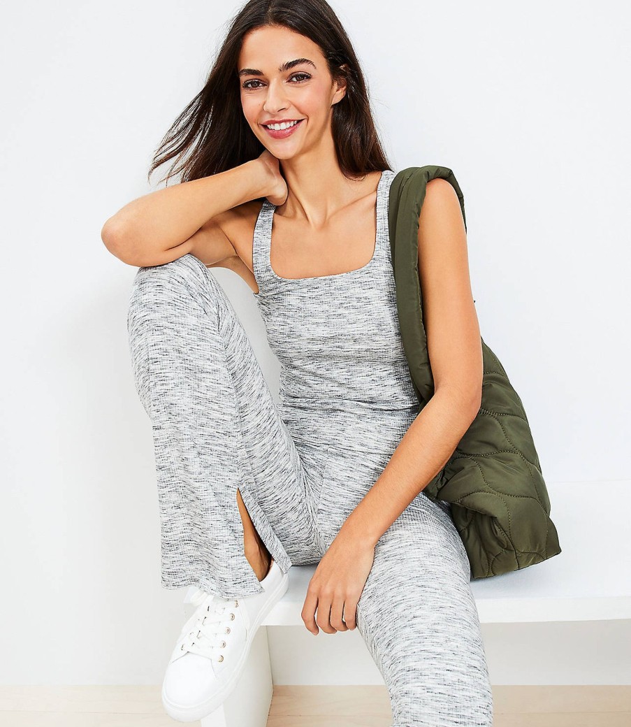 Clothing Loft | Lou & Grey Ribbed Square Neck Tank Top Light Cobblestone Heather