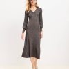 Clothing Loft | Shimmer Ribbed Button Cuff Midi Sweater Dress Black