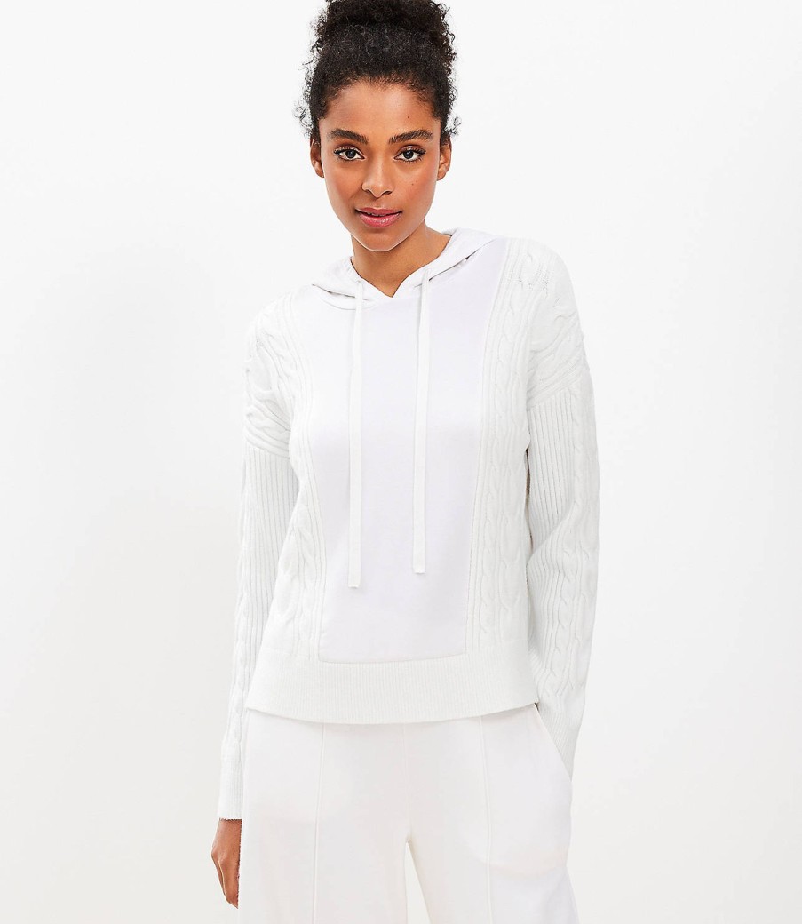 Clothing Loft | Lou & Grey Cable Signaturesoft Hoodie Whisper White