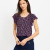 Clothing Loft | Heart Bouquet Flutter Sleeve Henley Mixed Media Shell 3260