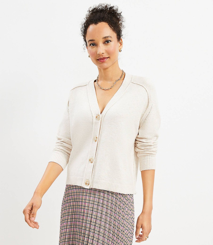 Clothing Loft | Cropped V-Neck Cardigan Pale Pearl Heather