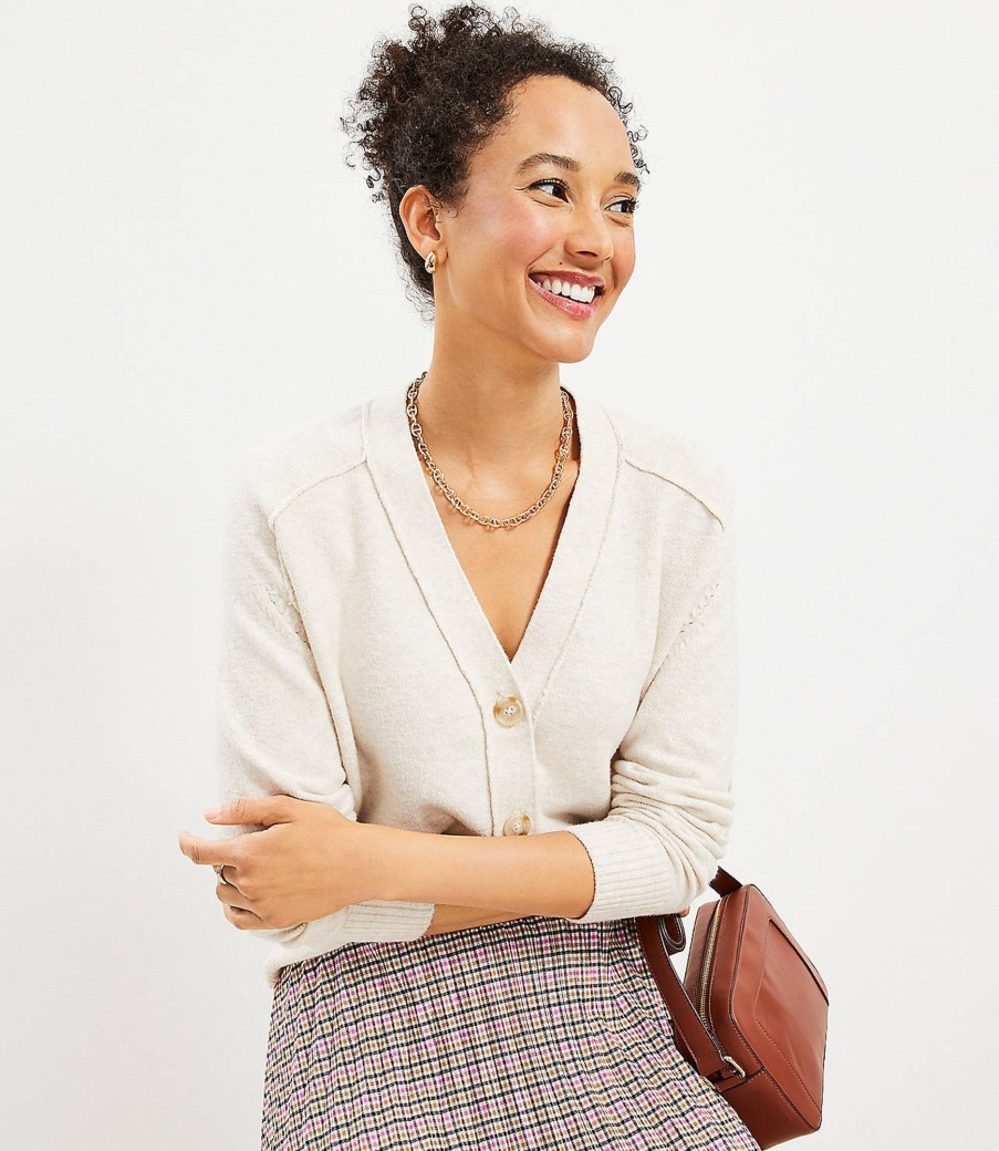 Clothing Loft | Cropped V-Neck Cardigan Pale Pearl Heather