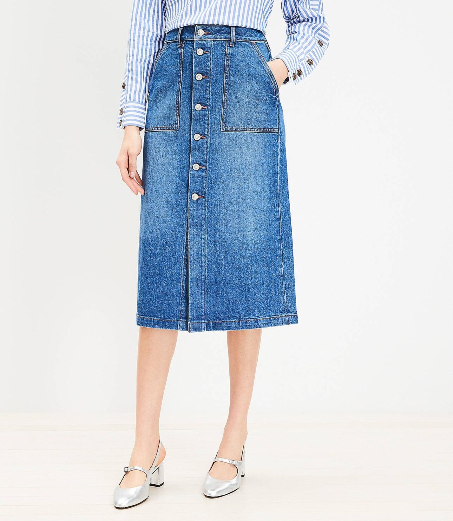 Clothing Loft | Denim Button Pocket Boot Skirt In Luxe Indigo Wash