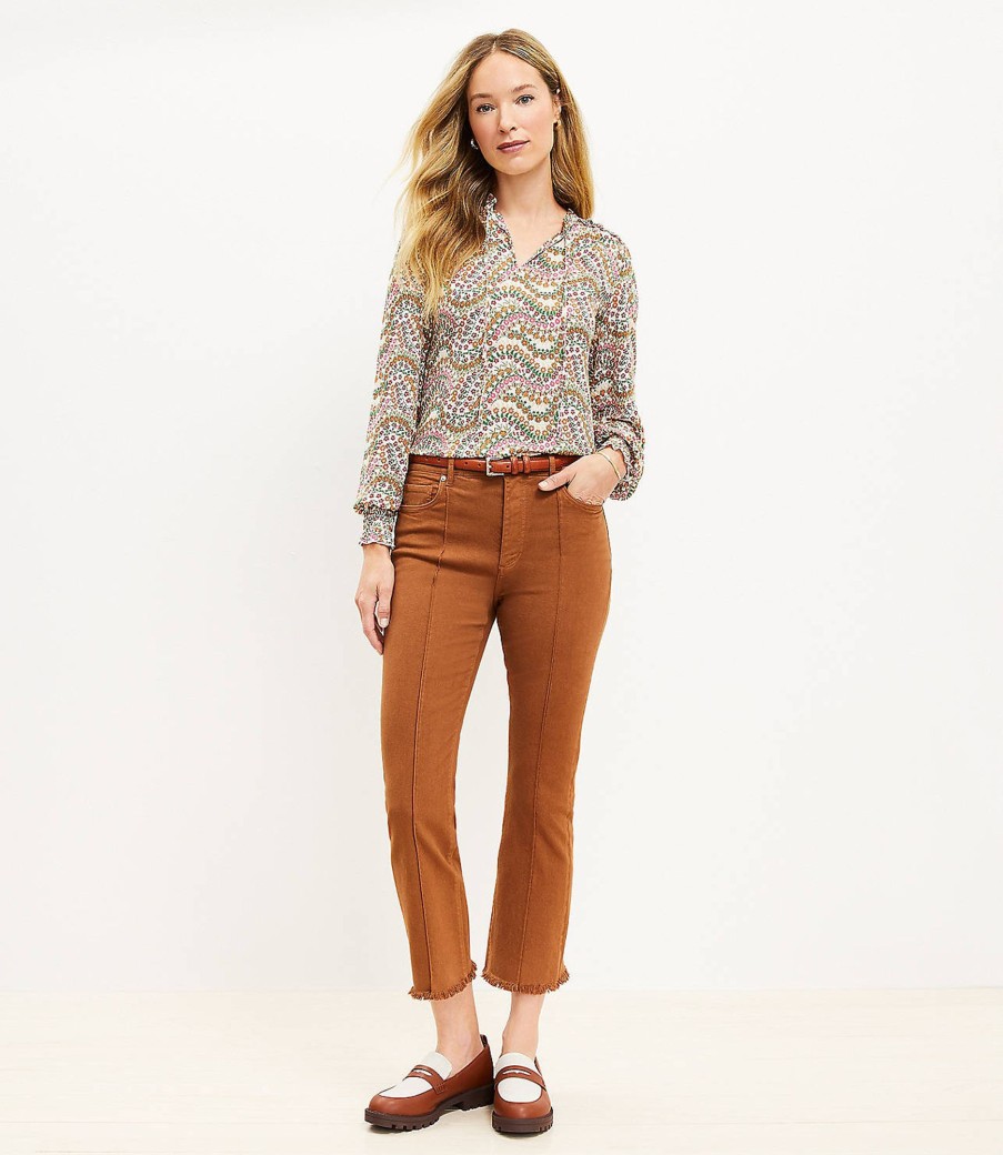 Clothing Loft | Pintucked Frayed High Rise Kick Crop Jeans In Cocoa Powder