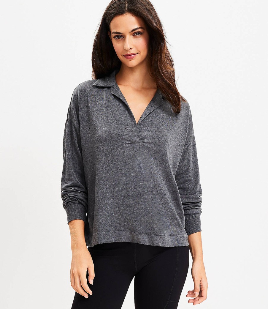 Clothing Loft | Lou & Grey Collared Signaturesoft Top Dark Charcoal Grey