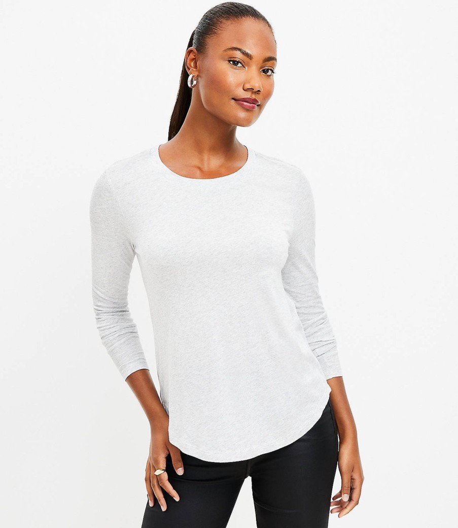 Clothing Loft | Heathered Long Sleeve Everyday Tee Silver Heather Grey