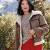 Clothing Loft | Crackle Faux Suede Sherpa Aviator Jacket Brown Multi