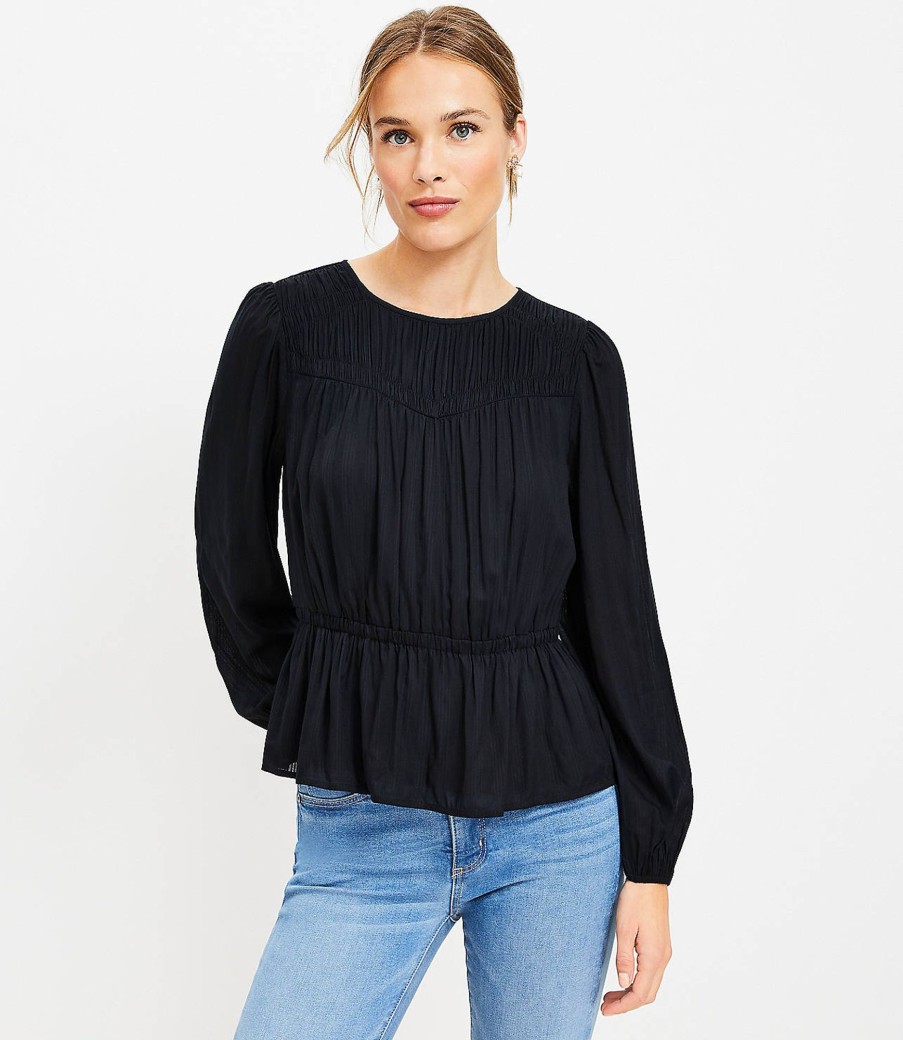 Clothing Loft | Shirred Peplum Blouse Black