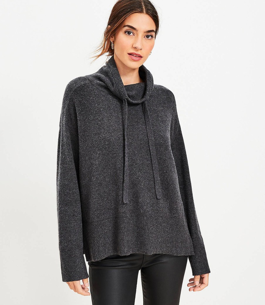 Clothing Loft | Drawstring Neck Poncho Sweater Charcoal Grey Heather