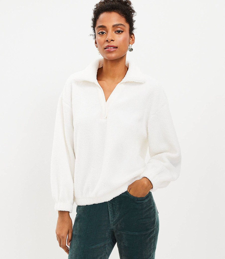 Clothing Loft | Collared Cozy Sherpa Sweatshirt Whisper White