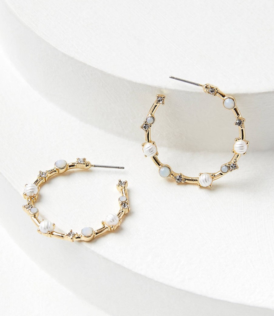 Accessories & Shoes Loft | Pearlized Crystal Delicate Hoop Earrings Fresh Pearl