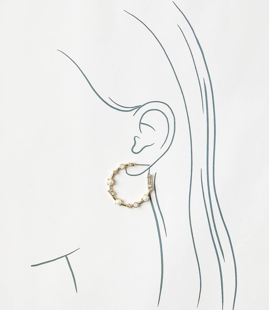 Accessories & Shoes Loft | Pearlized Crystal Delicate Hoop Earrings Fresh Pearl