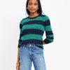 Clothing Loft | Textured Stripe Open Stitch Sweater Forest Emerald