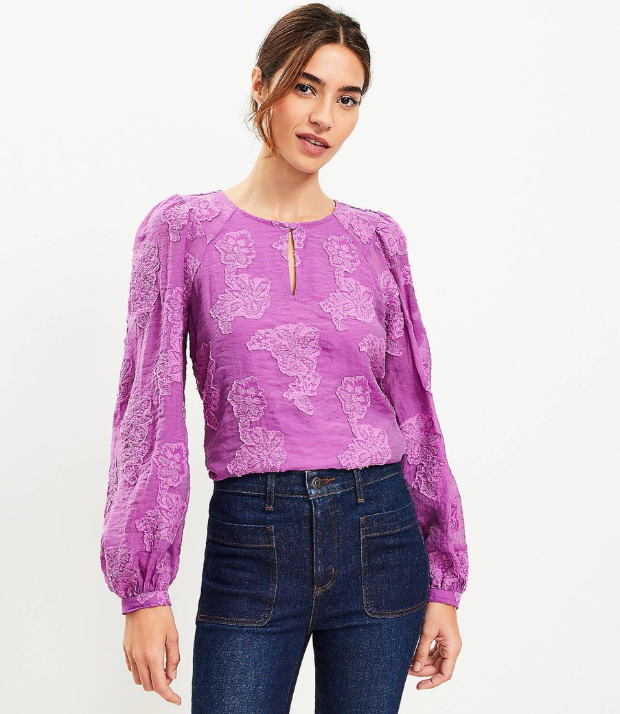 Clothing Loft | Floral Jacquard Keyhole Blouse Orchid Grove