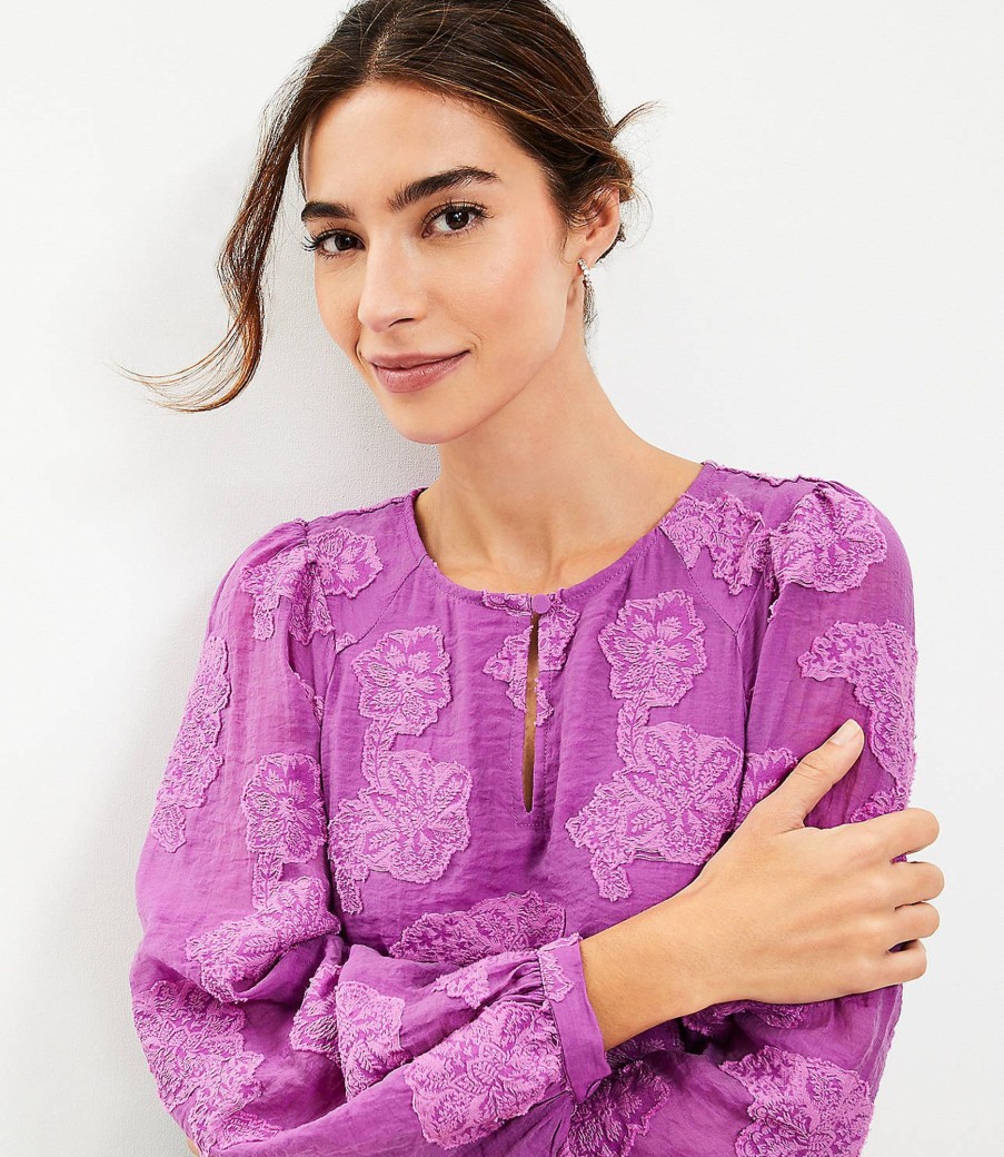 Clothing Loft | Floral Jacquard Keyhole Blouse Orchid Grove