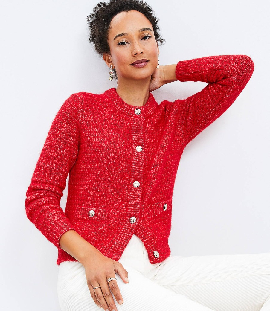 Clothing Loft | Stitchy Sweater Jacket Tango Red