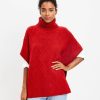 Accessories & Shoes Loft | Lattice Cable Turtleneck Poncho Tango Red