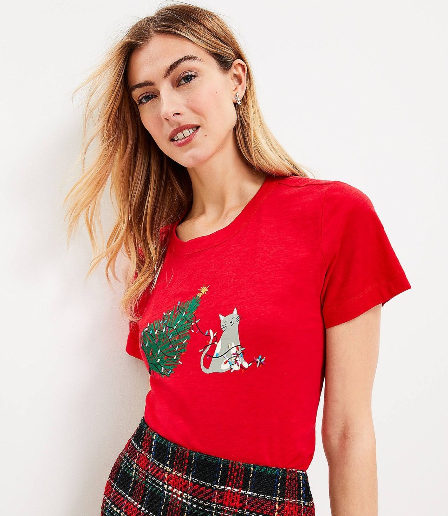 Clothing Loft | Holiday Kitten Everyday Crew Tee Tango Red