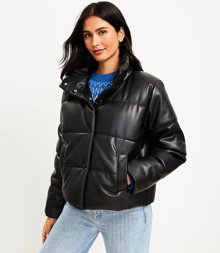 Clothing Loft | Faux Leather Puffer Jacket Black