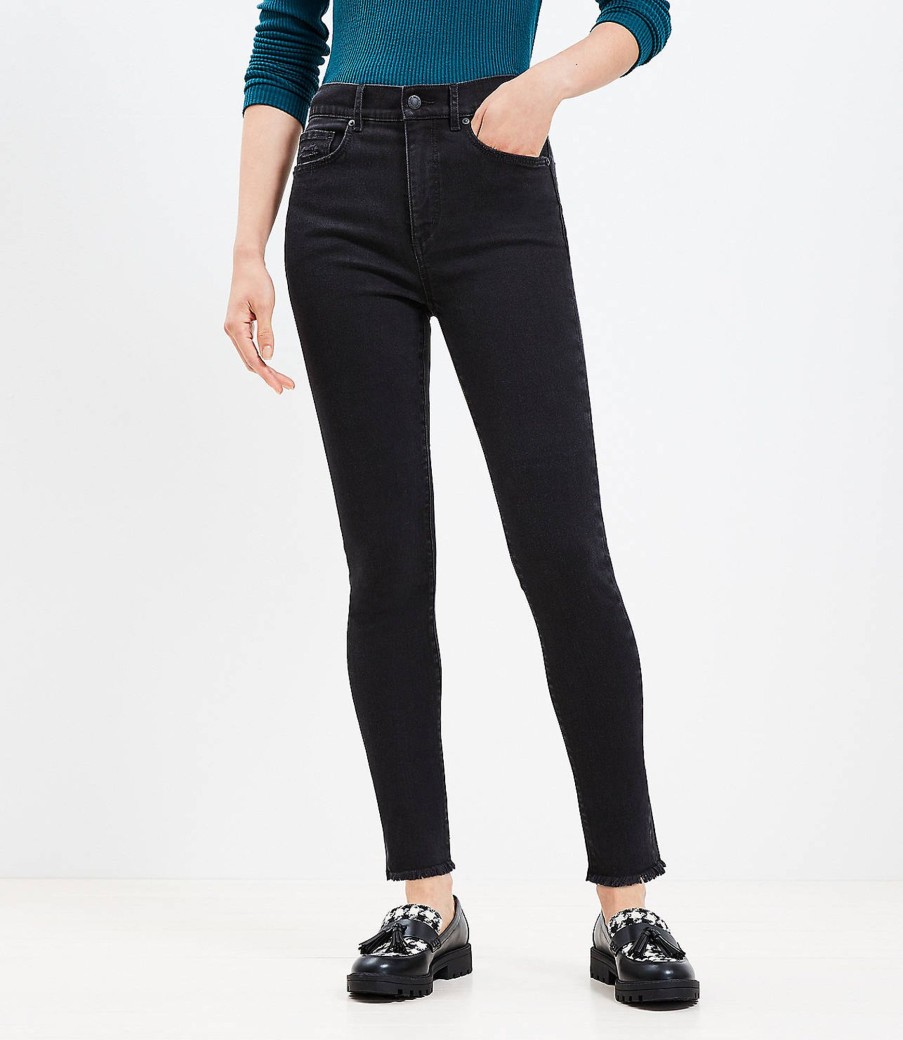 Clothing Loft | Frayed High Rise Skinny Jeans In Washed Black Wash