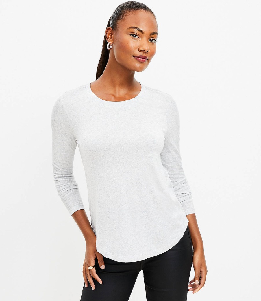 Clothing Loft | Heathered Long Sleeve Everyday Tee Silver Heather Grey