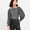 Clothing Loft | Metallic Draped Sleeve Boatneck Top Black / Silver