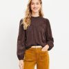 Clothing Loft | Textured Trimmed Ruffle Neck Blouse Iced Espresso