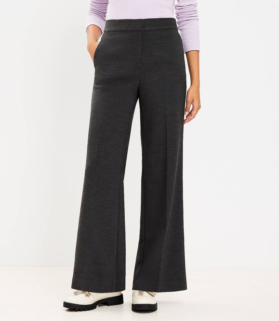 Clothing Loft | Wide Leg Trousers In Heathered Doubleface Charcoal Grey Melange