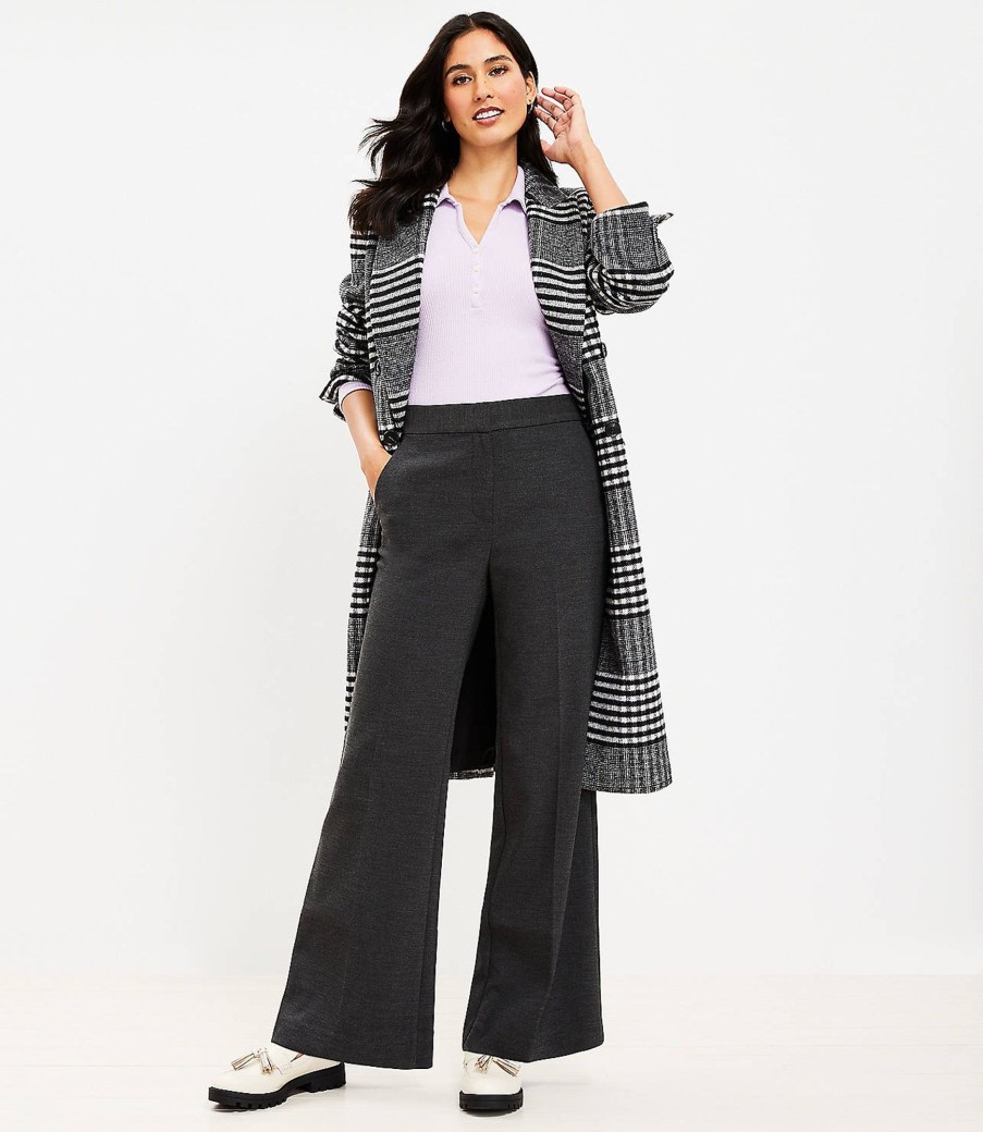 Clothing Loft | Wide Leg Trousers In Heathered Doubleface Charcoal Grey Melange