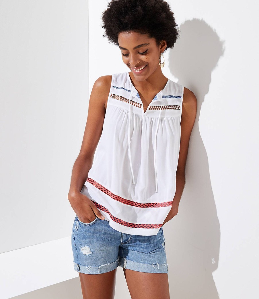 Clothing Loft | Lattice Tie Neck Shell White