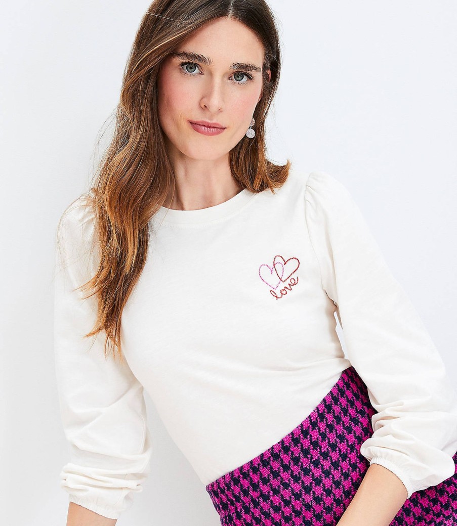 Clothing Loft | Love Hearts Textured Balloon Sleeve Top Whisper White