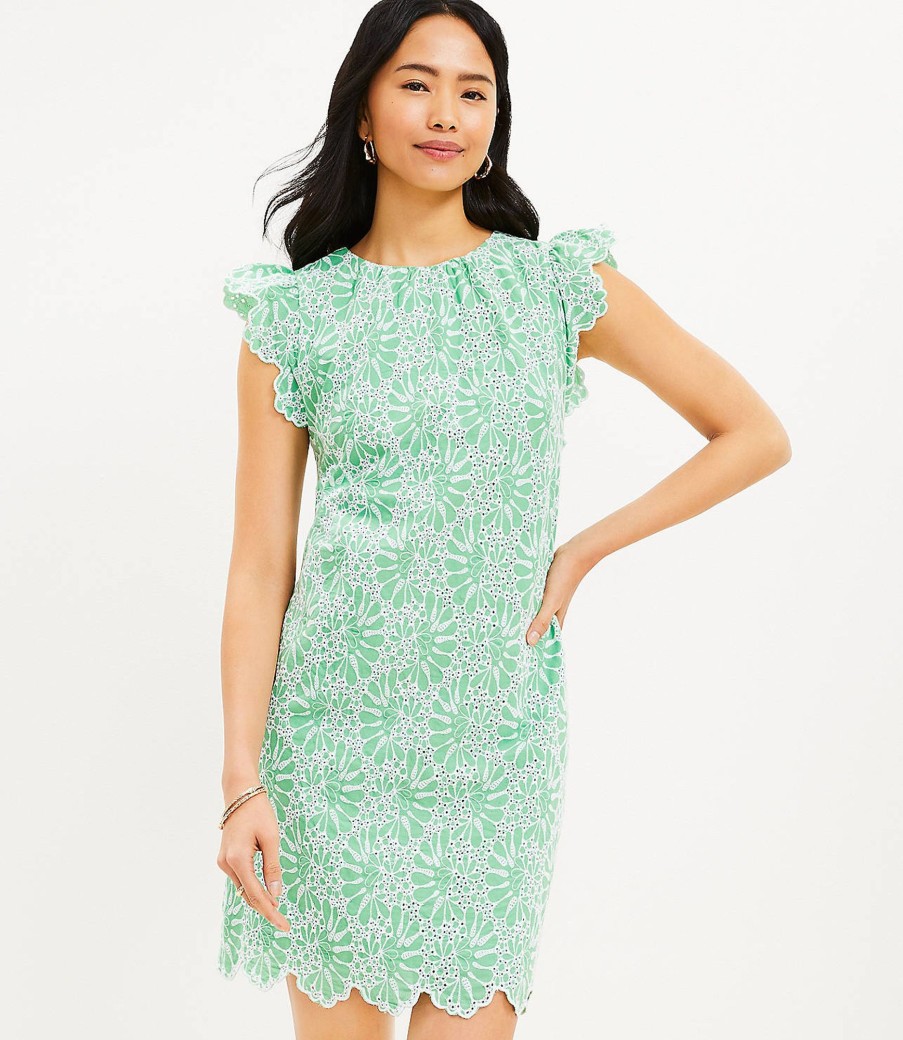 Clothing Loft | Eyelet Flutter Sleeve Shift Dress Cactus