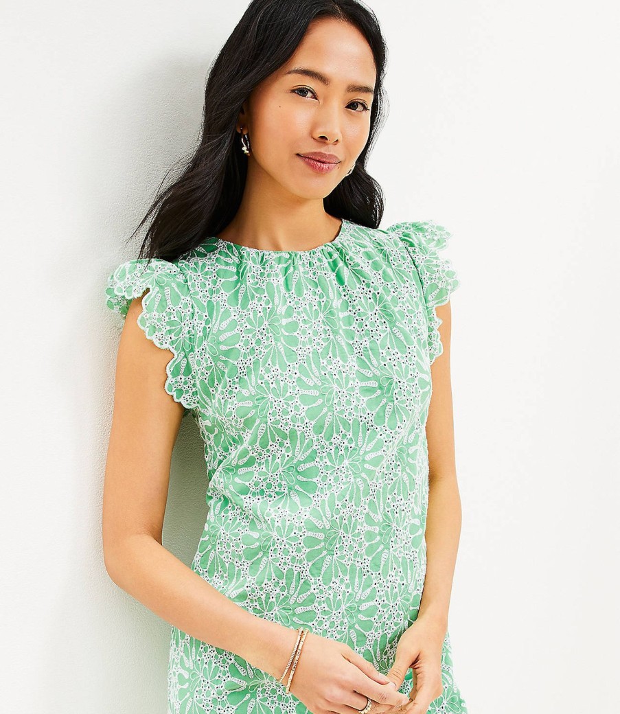 Clothing Loft | Eyelet Flutter Sleeve Shift Dress Cactus