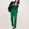 Clothing Loft | Stripe Ribbed Flare Sleeve Polo Sweater Forest Emerald