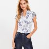 Clothing Loft | Floral Ruffle Tie Neck Flutter Top Whisper White