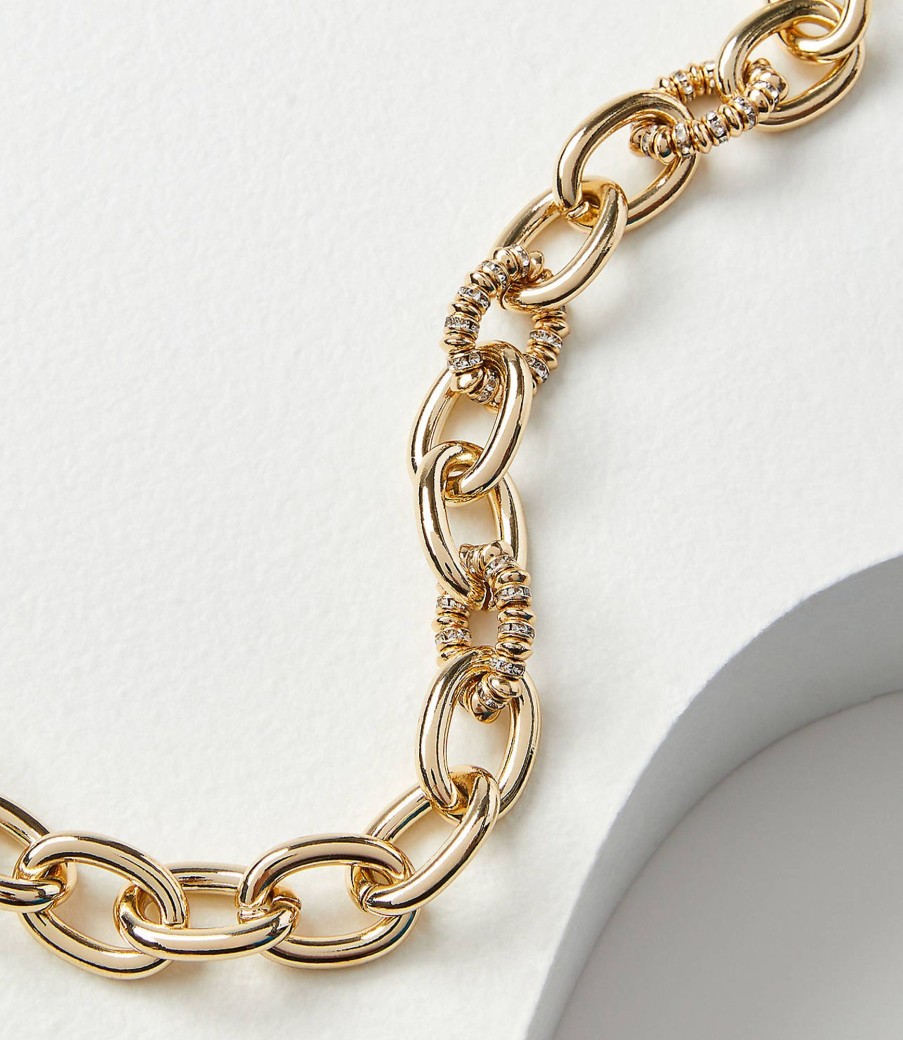 Accessories & Shoes Loft | Crystal Chain Link Statement Necklace Goldtone